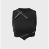 Kollyy Y2K Black Deconstructed Leather Top Tank Top & Cami