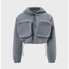 Kollyy Y2k Gray Sherpa Pockets Drawstring Top Hoodie & Sweatshirt