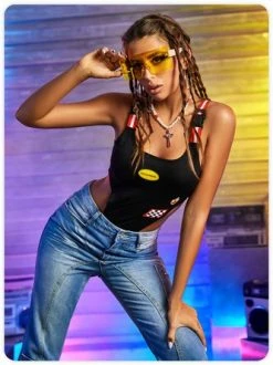 Kollyy Street Black Sleeveless Embroidery Cyberpunk Top Bodysuit -Tops Sales 80d25ee733c8467e95963c97e9390921