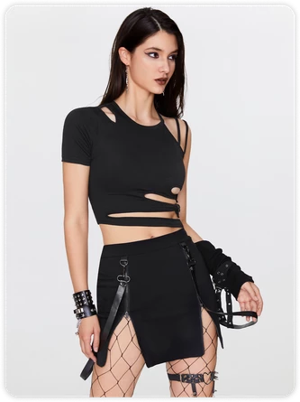 Kollyy Black Cut Out Asymmetrical Design Slim Top T-Shirt 3 Kollyy Black Cut Out Asymmetrical Design Slim Top T-Shirt - Image 3