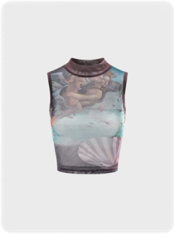 Kollyy Edgy Brown Mesh Slim Vintage Top Tank Top & Cami