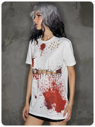 Kollyy Punk White Graffiti Metal Cut Out Halloween Top T-Shirt 5 Kollyy Punk White Graffiti Metal Cut Out Halloween Top T-Shirt - Image 5