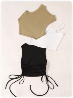 Kollyy Three-Piece Set Casual Drawstring Irregular Hem Top Tank Top & Cami -Tops Sales 81a74d704d8ac47a7e17964fb5a88b74