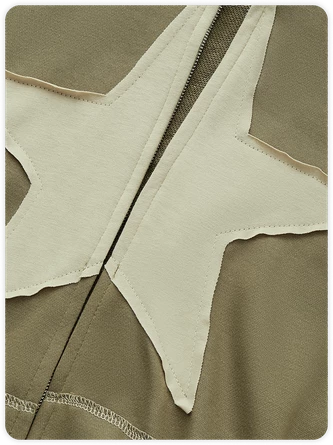 Kollyy Y2K Khaki Star Hooded Zip Up Top Hoodie & Sweatshirt 2 Kollyy Y2K Khaki Star Hooded Zip Up Top Hoodie & Sweatshirt - Image 2