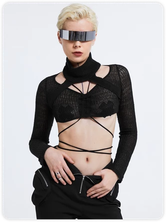 Kollyy Edgy Black Lace-Up Cut Out Top Sweater 6 Kollyy Edgy Black Lace-Up Cut Out Top Sweater - Image 6