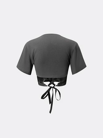 Kollyy Street Gray Graphic Patchwork Mesh Top T-Shirt 5 Kollyy Street Gray Graphic Patchwork Mesh Top T-Shirt - Image 5