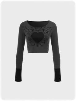 Kollyy Y2k Gray Patchwork Top T-Shirt