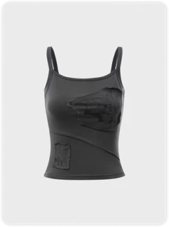 Kollyy Street Gray Slim Patchwork Geometric Design Top Tank Top & Cami