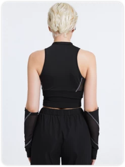 Kollyy Street Black Color Block Patchwork Mesh Top Women Top -Tops Sales 85b2b5104b8d8257742da17fdf7f1ca2