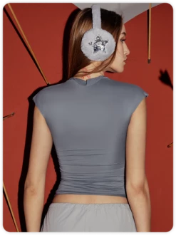 Kollyy Street Gray Cut Out Top T-Shirt -Tops Sales 86a086bab351b3ead862703452b62984