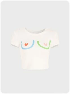 Kollyy Street White Cartoon Short Sleeves Top T-Shirt