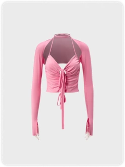 Kollyy Y2K Pink Cut Out Lace Up Backless Top T-Shirt