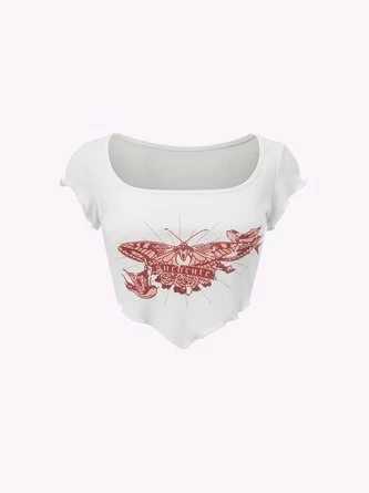 Kollyy Y2K White Butterfly Square Neck Top T-Shirt 1 Kollyy Y2K White Butterfly Square Neck Top T-Shirt
