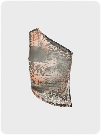 Kollyy Street Brown Mesh Asymmetrical Design Vintage Top Tank Top & Cami 4 Kollyy Street Brown Mesh Asymmetrical Design Vintage Top Tank Top & Cami - Image 4