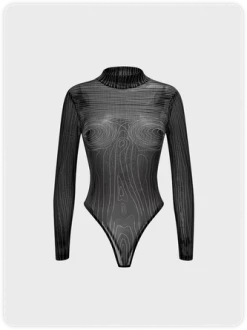 Kollyy Street Black Geometric Mesh Top Bodysuit