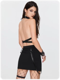 Kollyy Punk Black Plaid Skull Removable Straps Top Tank Top & Cami -Tops Sales 89c71c0f7926b24096946a1d82e29f91