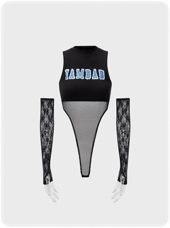 Kollyy Edgy Black Metal Patchwork Letter Cyberpunk Top Bodysuit 2 Kollyy Edgy Black Metal Patchwork Letter Cyberpunk Top Bodysuit - Image 2