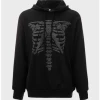 Kollyy Punk Black Skull Hotfix Rhinestone Halloween Top Hoodie & Sweatshirt