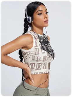 Kollyy Street Brown Letter Patchwork Top Tank Top & Cami 14 Kollyy Street Brown Letter Patchwork Top Tank Top & Cami -Tops Sales 8c1a391100383869c1ceb0164015d6c9