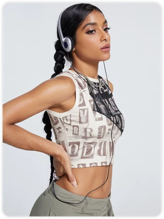 Kollyy Street Brown Letter Patchwork Top Tank Top & Cami 6 Kollyy Street Brown Letter Patchwork Top Tank Top & Cami - Image 6