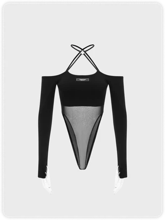 Kollyy Street Black Patchwork Cropped Crossed Collar Top Bodysuit 1 Kollyy Street Black Patchwork Cropped Crossed Collar Top Bodysuit