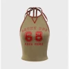 Kollyy Y2K Khaki Letter Lace Up Halloween Top Tank Top & Cami