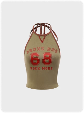 Kollyy Y2K Khaki Letter Lace Up Halloween Top Tank Top & Cami 1 Kollyy Y2K Khaki Letter Lace Up Halloween Top Tank Top & Cami