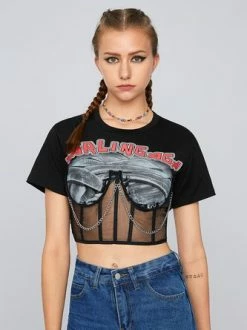 Kollyy Street Black Lace-Up Design Mesh Graphic Top T-Shirt 14 Kollyy Street Black Lace-Up Design Mesh Graphic Top T-Shirt -Tops Sales 8d79b5081a4824abef7c6c580f2ffca2