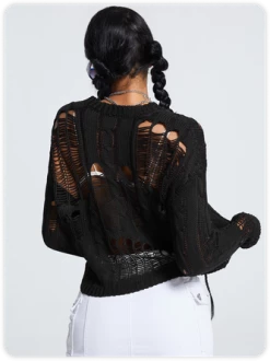 Kollyy Black Ripped Knit Top Sweater -Tops Sales 8dc5a718c670e3c67af7ab8b4bc3417d