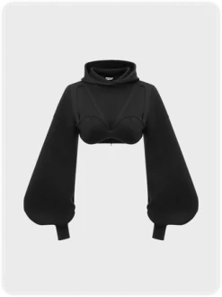 Kollyy Edgy Black Deconstructed Top Hoodie & Sweatshirt