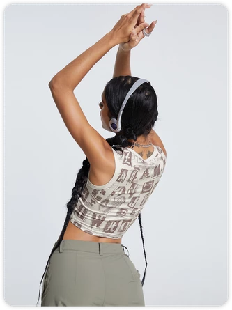 Kollyy Street Brown Letter Patchwork Top Tank Top & Cami 8 Kollyy Street Brown Letter Patchwork Top Tank Top & Cami - Image 8