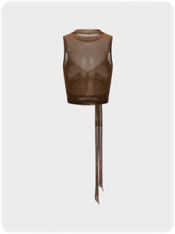 Kollyy Edgy Brown Mesh Tie Up Double Layer Top Tank Top & Cami -Tops Sales 916c3c1fc41f04833895c2e0259db299