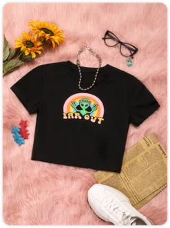 Kollyy Y2K Black Graphic Top T-Shirt