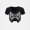 Kollyy Fashion Black Butterfly V-Neck Top T-Shirt