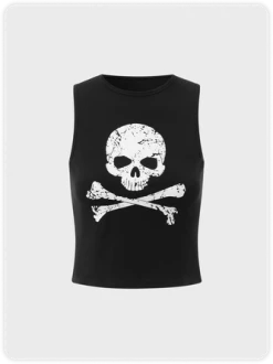 Kollyy Punk Black Skull Graphic Halloween Top Tank Top & Cami