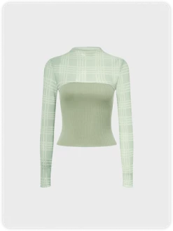 Kollyy Y2k Green Patchwork Mesh Top T-Shirt