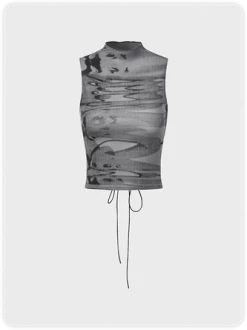 Kollyy Edgy Black Lace Up Abstract Top Tank Top & Cami