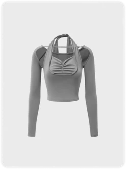 Kollyy Street Gray Tiered Design Off Shoulder Top Women Top