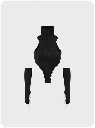 Kollyy Street Black High Neck Irregular Hem Arm Sleeves Top Sweater 1 Kollyy Street Black High Neck Irregular Hem Arm Sleeves Top Sweater