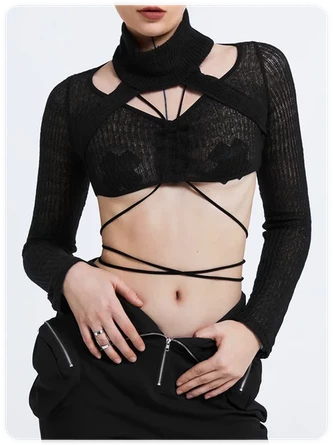 Kollyy Edgy Black Lace-Up Cut Out Top Sweater 2 Kollyy Edgy Black Lace-Up Cut Out Top Sweater - Image 2