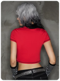 Kollyy Punk Red Letter Tiered Design Halloween Top T-Shirt -Tops Sales 9cedaa2f24f142df290282773be40906