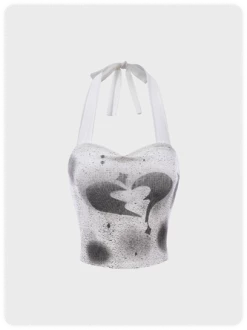 Kollyy White Graffiti Halter Top Tank Top & Cami