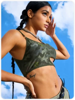 Kollyy Y2K Army Green Asymmetrical Design Camo Cyberpunk Top Tank Top & Cami -Tops Sales 9d5d50538fb4ae85ae0e422741b74157