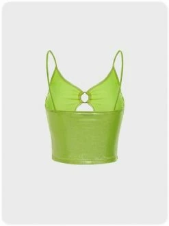 Kollyy Green Spaghetti Strap Cut Out Top Tank Top & Cami -Tops Sales 9e195f04af41ac353ec6669fc2f3d128