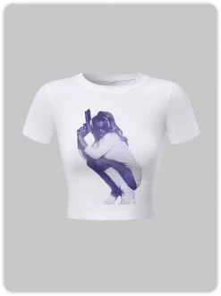 Kollyy Y2K White Figure Top T-Shirt