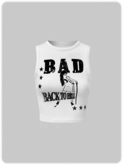 Kollyy Street White Figure Letter Top Tank Top & Cami