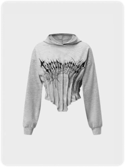 Kollyy Street Gray Wrinkled Corset Hoodie Top Hoodie & Sweatshirt