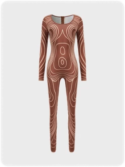 Kollyy Edgy Brown Body Print Top Jumpsuit