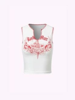 Kollyy Y2K White Feather Color Block Top Tank Top & Cami