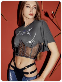 Kollyy Street Gray Graphic Patchwork Lace Up Top T-Shirt -Tops Sales a0f5a1ed7739247c75d3fae50ce8819d